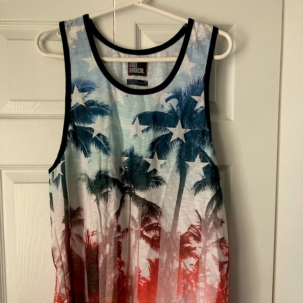 Palm tree red, white and blue tank top